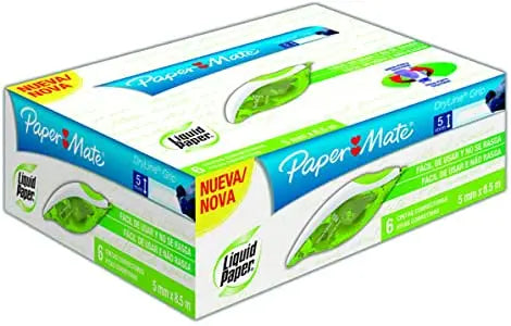 Corrector Cinta Liquid Paper DRYLINE GRIP 6 piezas - Papermate