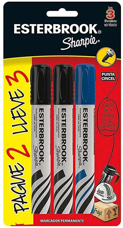 Marcador Sharpie Esterbrook  Permanente Paquete con 3 Piezas 1871207 - Sharpie - vista lateral