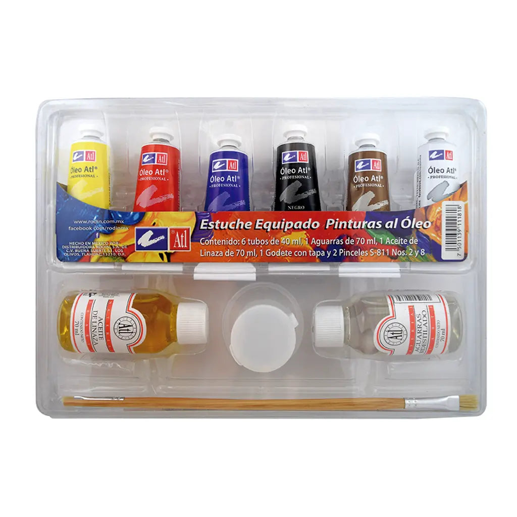 ATL - Estuche M3 con 6 pinturas al  óleo de 40 ml + 2 medios +  accesorios - atl