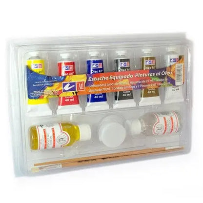 ATL - Estuche M3 con 6 pinturas al  óleo de 40 ml + 2 medios +  accesorios - atl - vista lateral