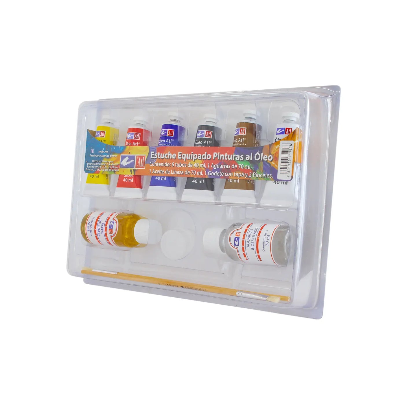ATL - Estuche M3 con 6 pinturas al  óleo de 40 ml + 2 medios +  accesorios - atl - detalle