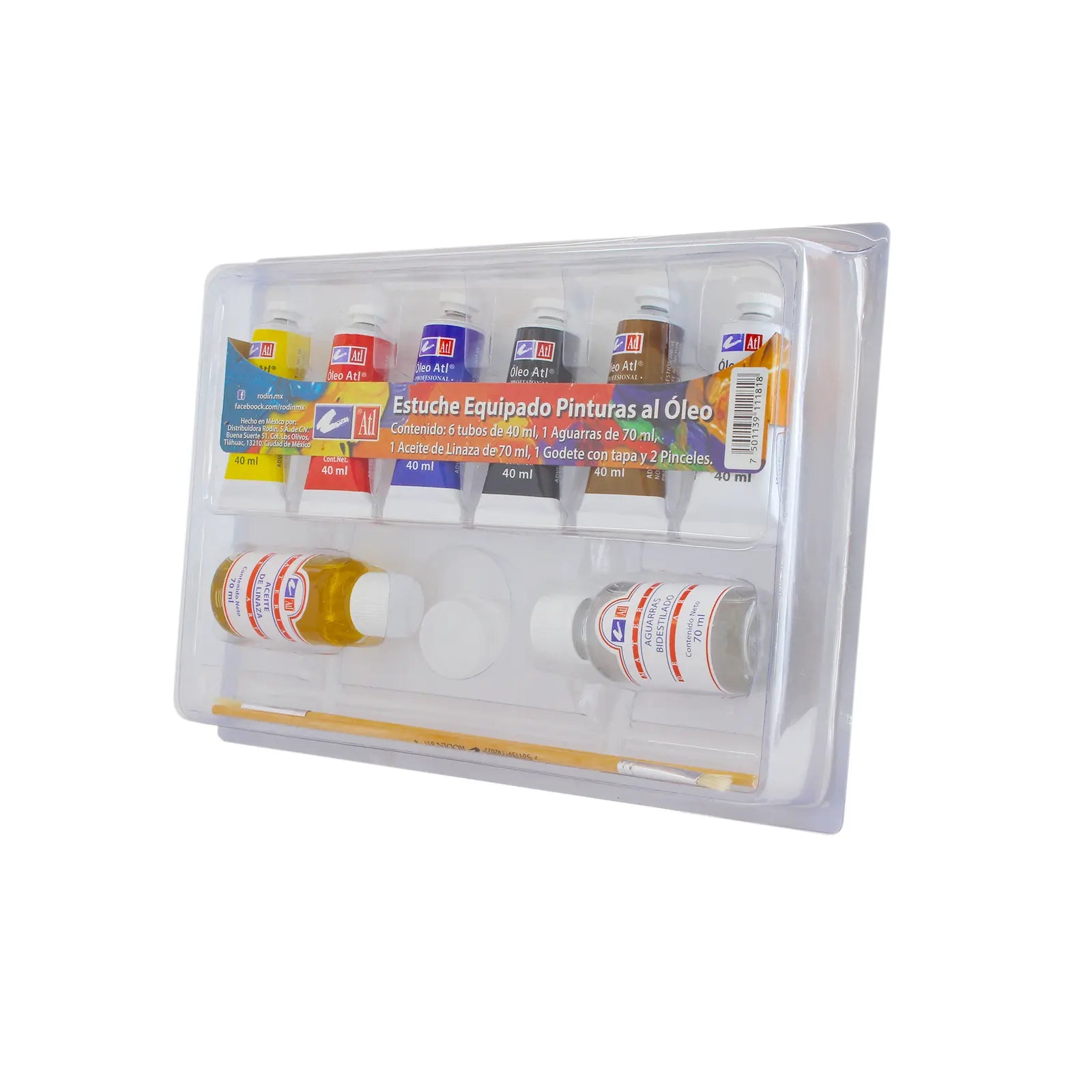ATL - Estuche M3 con 6 pinturas al  óleo de 40 ml + 2 medios +  accesorios - atl - detalle