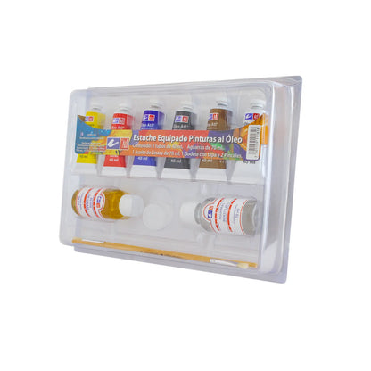 ATL - Estuche M3 con 6 pinturas al  óleo de 40 ml + 2 medios +  accesorios - atl - detalle