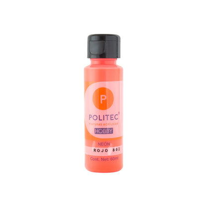 POLITEC - Pintura acrílica neón Línea hobby 60ml amarillo no. 23801 | #f2e837 | neon | ? | ? / 60 ml - Politec - vista lateral