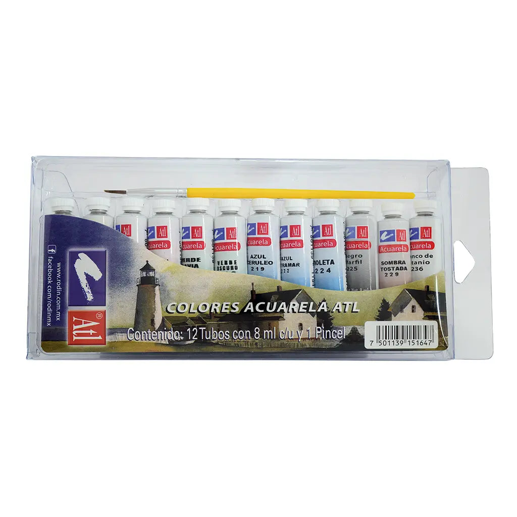 ATL - Estuche acuarela con 12 tubos de 8 ml + pincel - atl - vista lateral