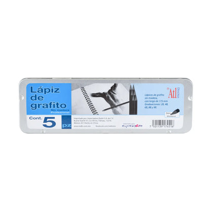 ATL - Estuche metálico con 5 lápices graduados sin madera - Atl - vista lateral