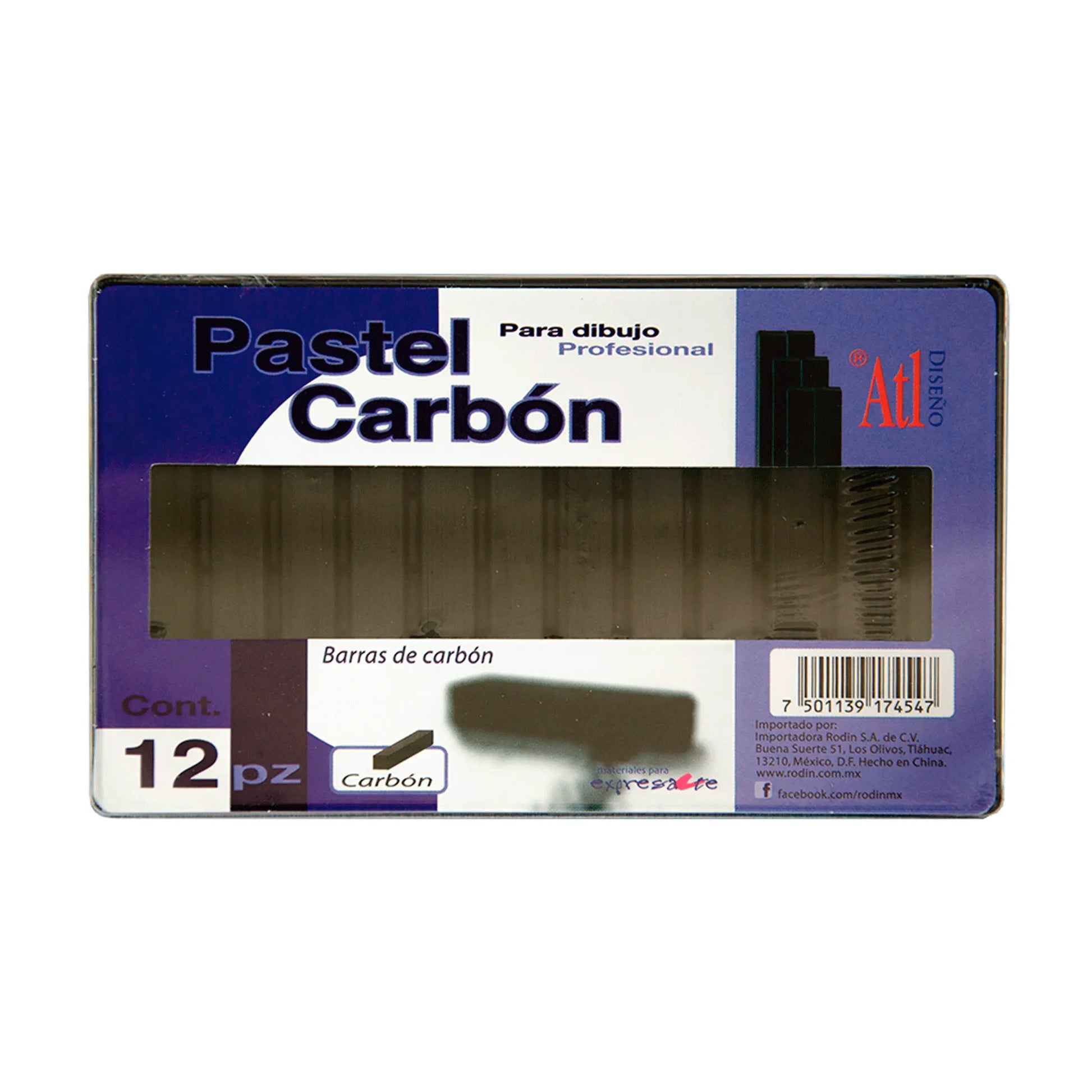 ATL - Caja con 12  barras de carbón negro - atl