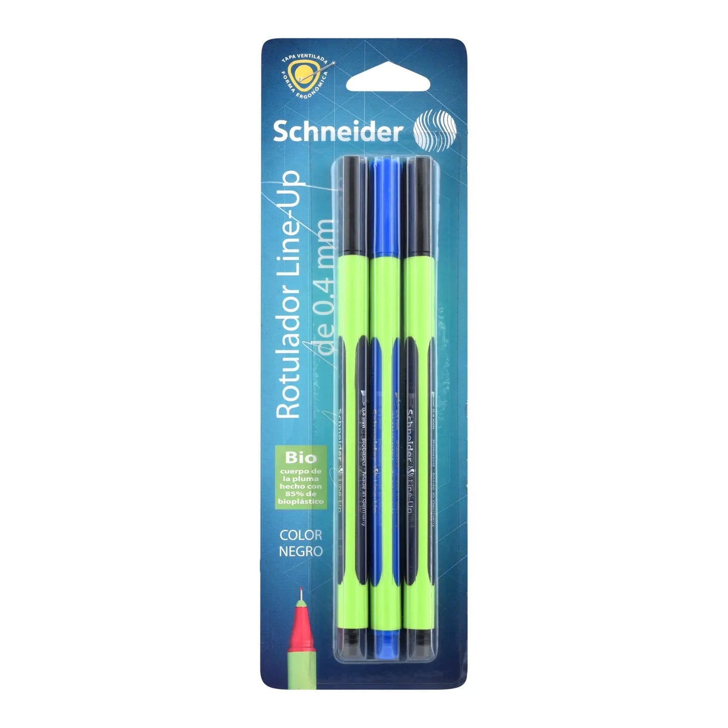 SCHNEIDER - 3 MARCADORES NEGRO Y AZUL LINE-UP DE 0.4MM - Schneider - detalle