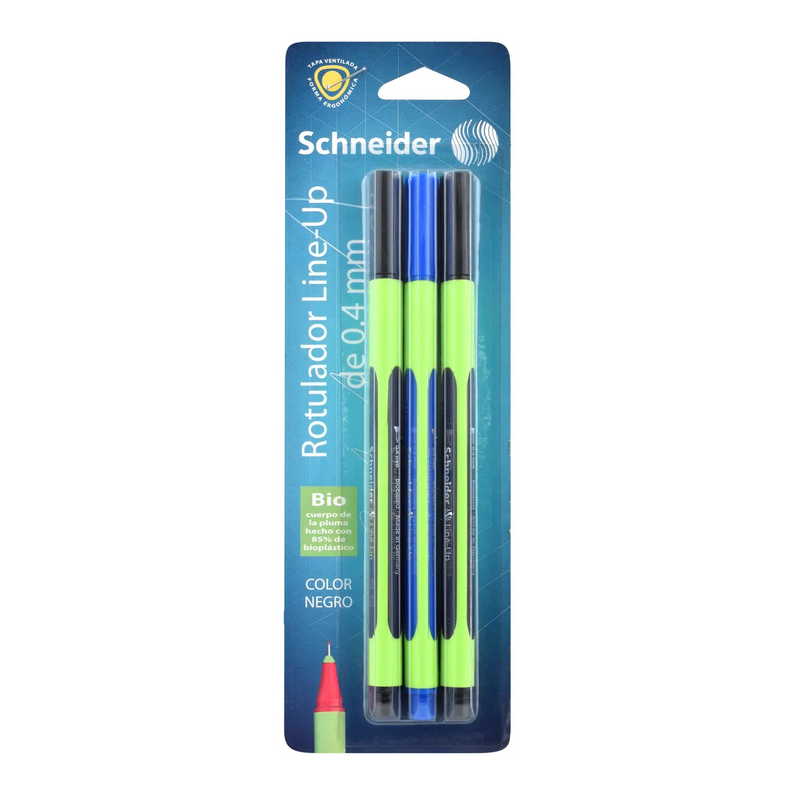 SCHNEIDER - 3 MARCADORES NEGRO Y AZUL LINE-UP DE 0.4MM - Schneider - detalle