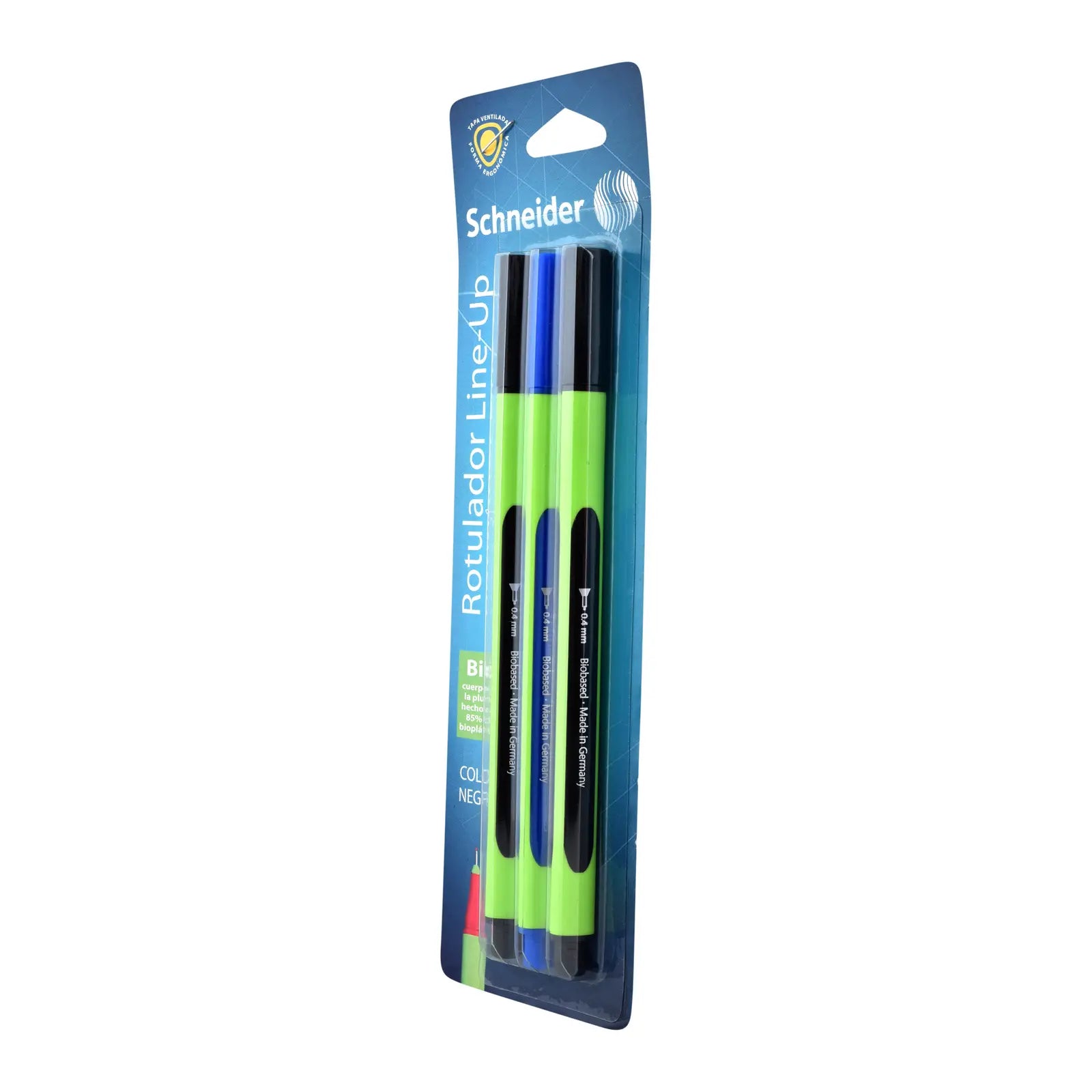 SCHNEIDER - 3 MARCADORES NEGRO Y AZUL LINE-UP DE 0.4MM - Schneider - vista lateral