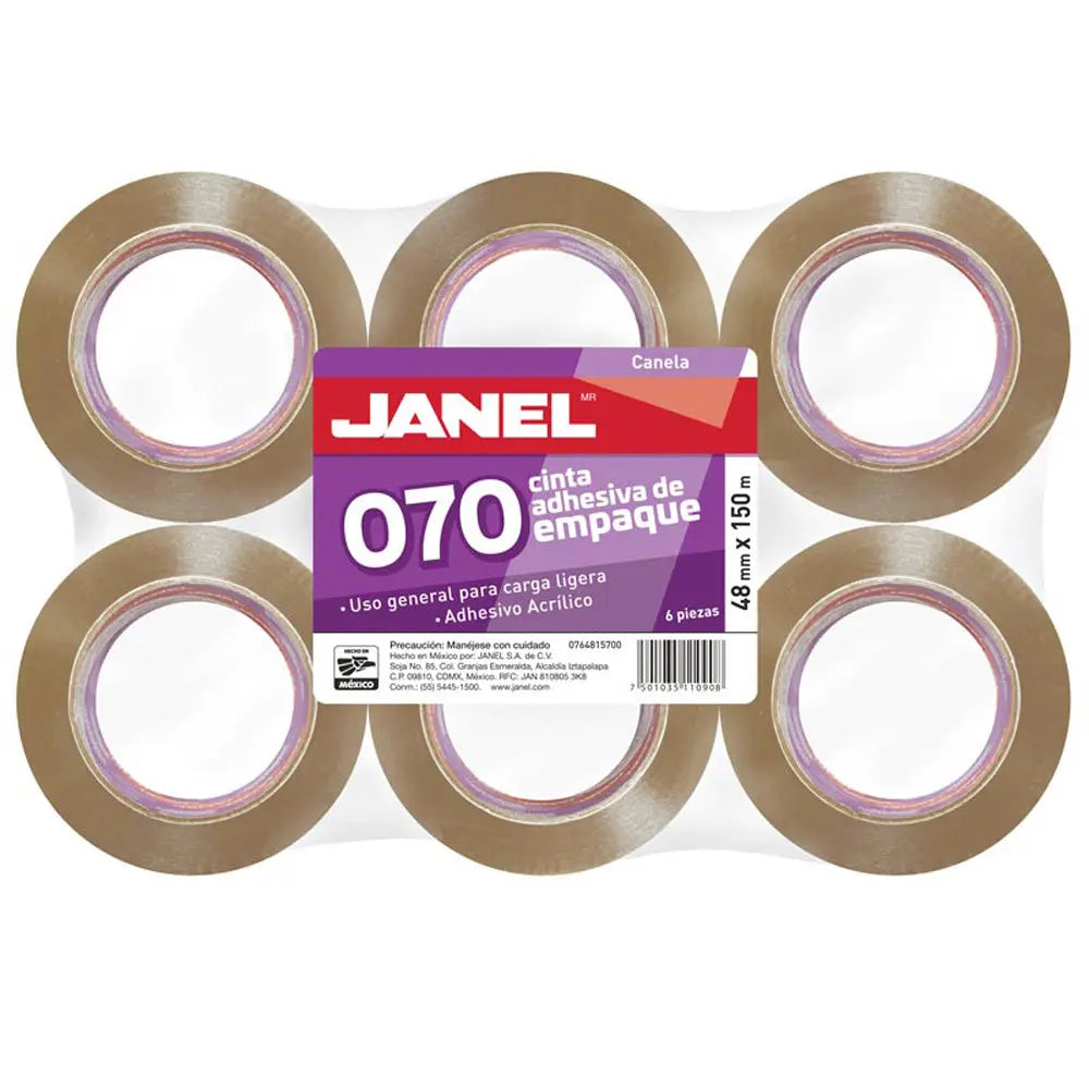 Cinta de empaque Janel 48x150 paquete con 6 piezas Canela - Janel