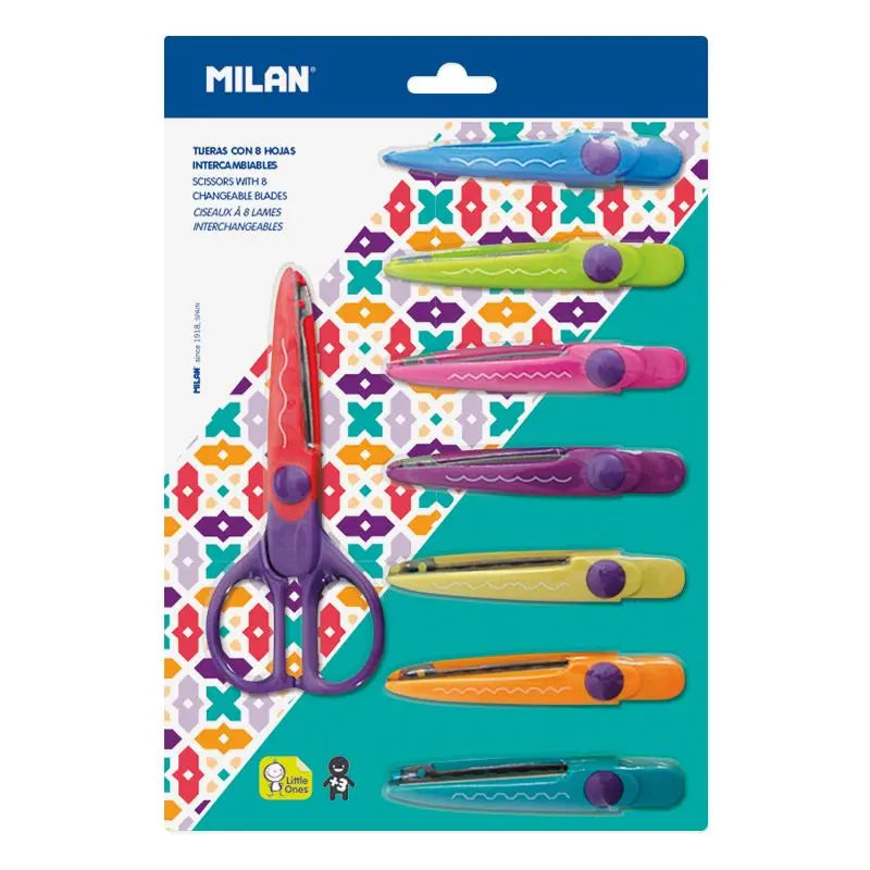 Milan - Blister De Tijeras Zig-Zag Con Hojas Intercambiables Tijeras con 8 hojas - Milan
