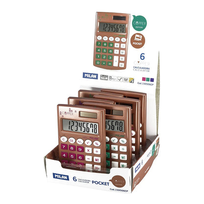 Milan - Caja Exhibidor Con 6 Calculadoras De 8 Digitos Pocket CAJA SERIE COPPER COBRE | #C6795E | opaco | ? | satinado / Caja - Milan