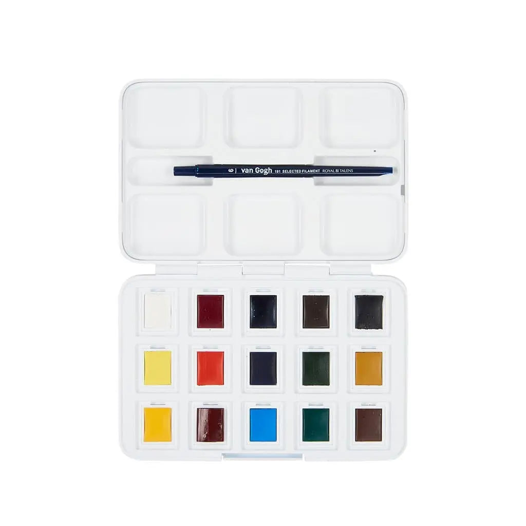 Van Gogh - Set acuarela 12 pastillas + 3 medias + pincel Van Gogh - Set acuarela 12 pastillas + 3 medias + pincel - Royal Talens