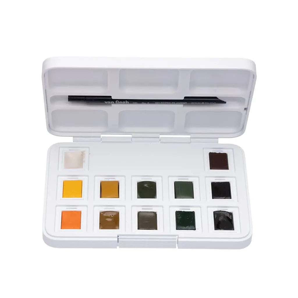 Van Gogh - Set acuarela 12 pastillas tonos naturales + pincel - Van Gogh