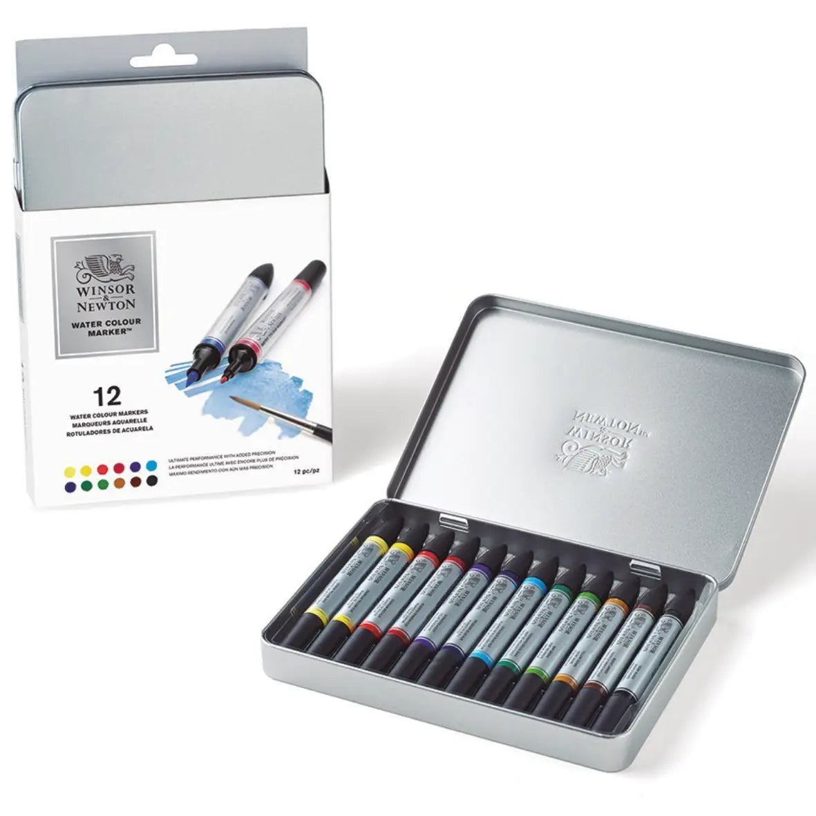 W&N - Estuche metálico con 12 marcadores acuarelables - Winsor and Newton