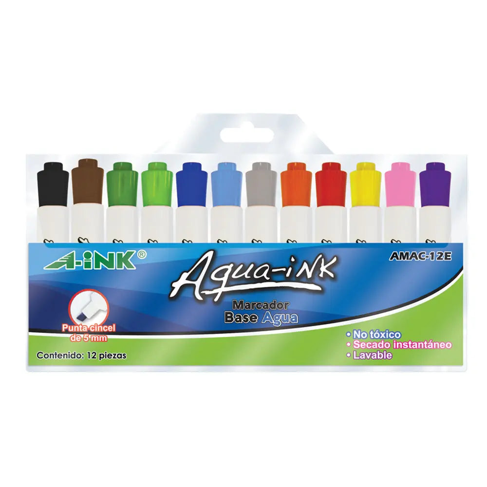 Marcador aqua-ink estuche con 12 piezas - Pausado
