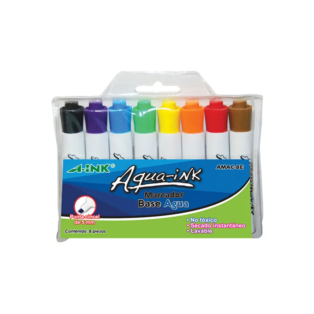 Marcador aqua-ink estuche con 8 piezas - Pausado