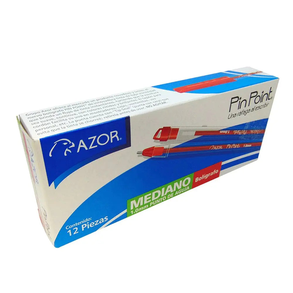 Bolígrafos Azor Pin Point Medio Punta Aguja 1.0mm 12 Piezas Elige Color Rojo - Azor