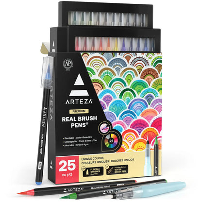 Set 24 Brush Pen Plumón Marcador Punta Pincel Premium Arteza - Coveme - contenido