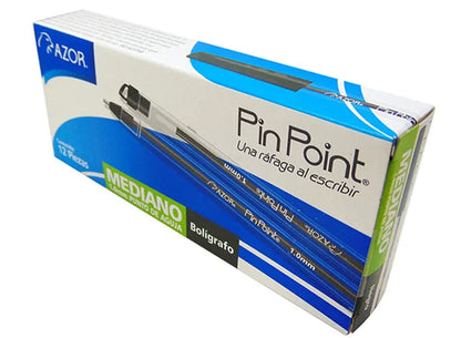 Bolígrafos Azor Pin Point Medio Punta Aguja 1.0mm 12 Piezas Elige Color Negro - Azor
