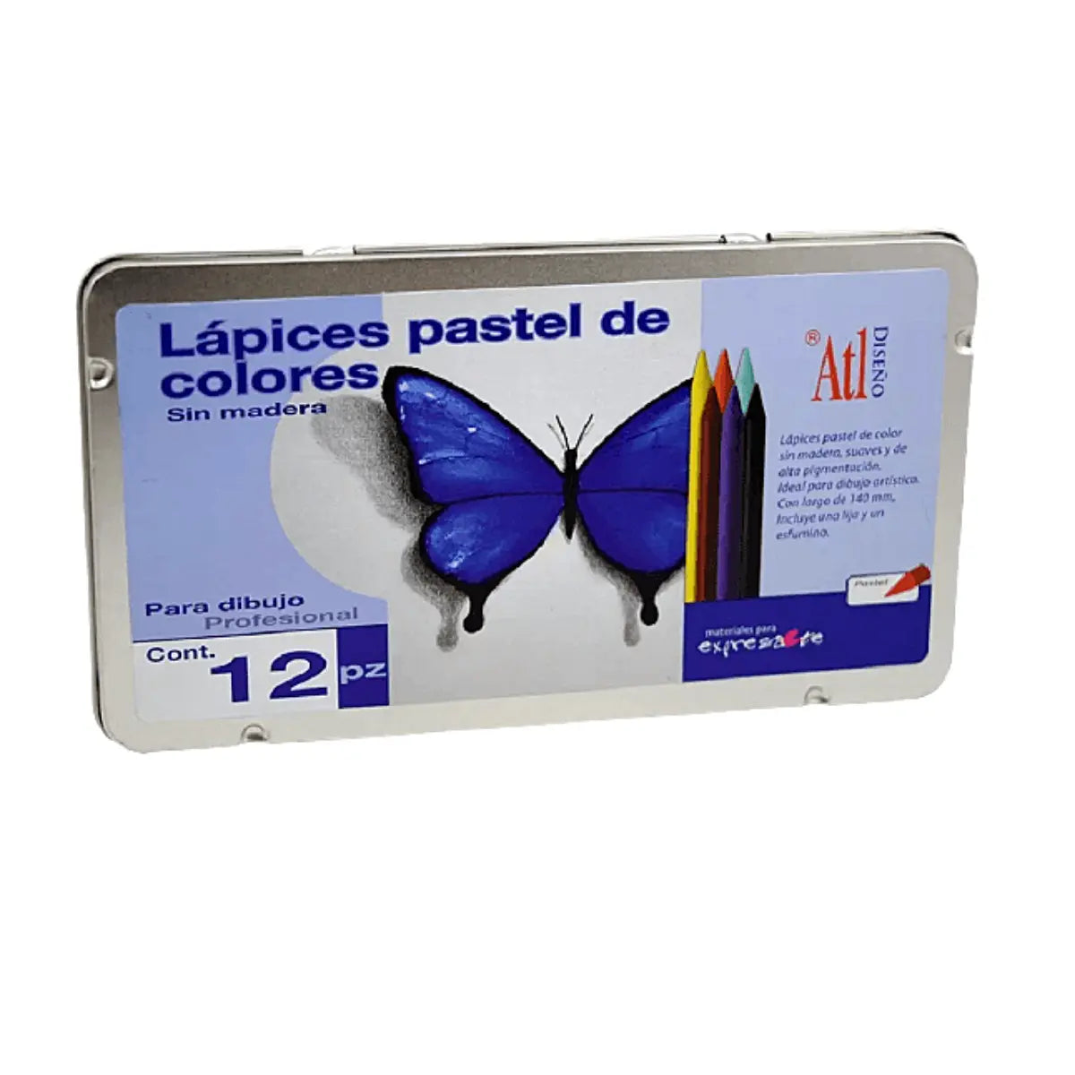 Estuche C/12 Gises Pastel Atl Caja Metalica Estuche - Atl - vista trasera