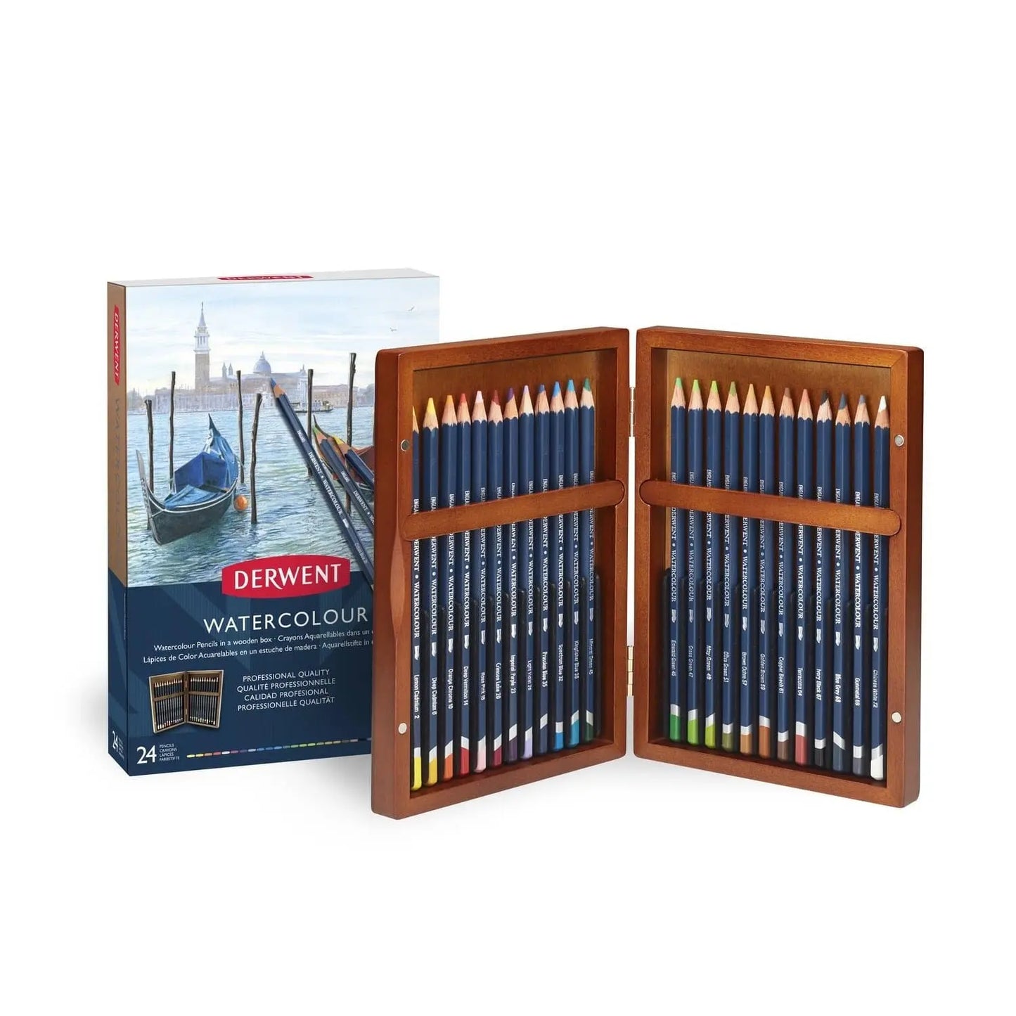 Derwent - Estuche de madera con 24 lápices de colores acuarelables no.2300152 colección de regalo - Derwent