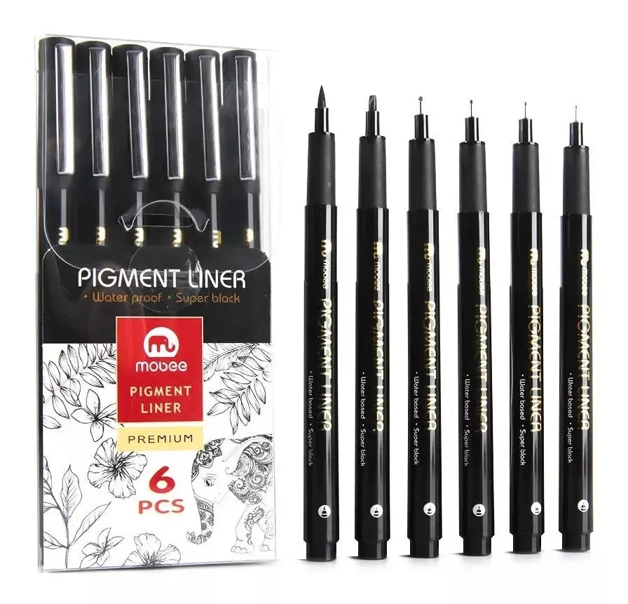 Kit Estilógrafo Profesional Negro Puntas Diferentes 6 Pzs - Color Make - detalle