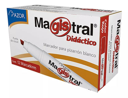 Marcadores Azor para Pizarrón Blanco Magistral Didactico 6mm 12 Piezas Elegir Color Rojo - Azor - vista lateral