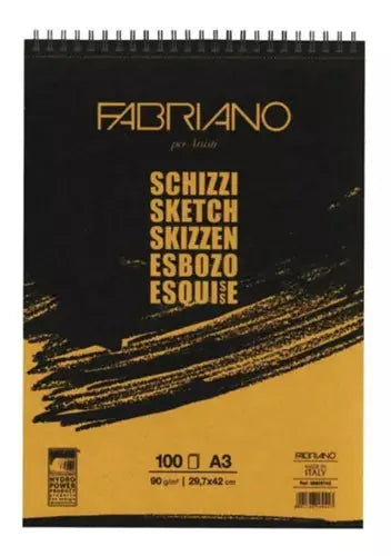 Block Fabriano Arte Sketch Esbozo Espiral 90 G A3 100 Hojas - Fabriano