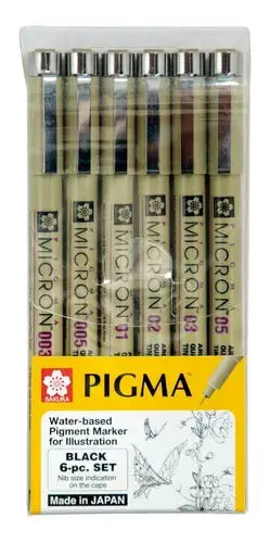 Kit Estilógrafo Pigma Micron Tinta Negra con Puntas Diferentes 6 Piezas - Color Make - accesorios