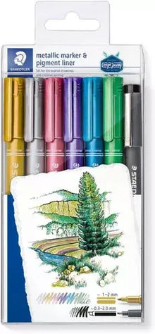 Marcador Plumón Metálico Staedtler 6 Colores Y 1 Estilógrafo - Staedtler - accesorios