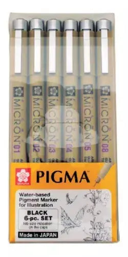 Kit Estilógrafo Pigma Micron Tinta Negra con Puntas Diferentes 6 Piezas - Color Make - empaque