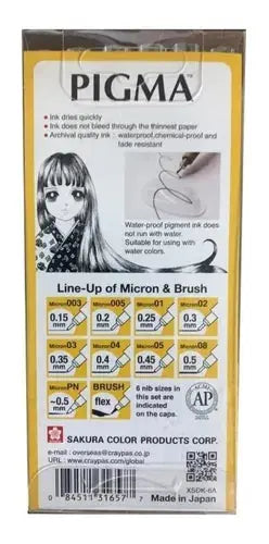 Kit Estilógrafo Pigma Micron Tinta Negra con Puntas Diferentes 6 Piezas - Color Make - vista trasera