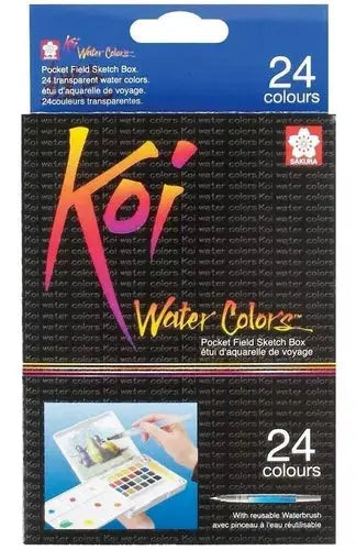 Acuarelas Sakura Koi 24 Pastillas Y Pincel Agua Estuche Arte - Sakura Koi - vista lateral