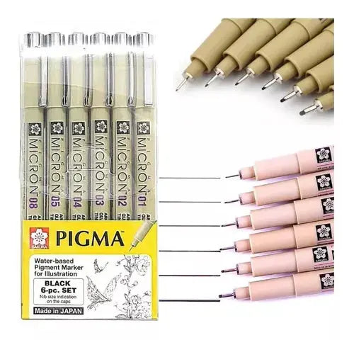 Kit Estilógrafo Pigma Micron Tinta Negra con Puntas Diferentes 6 Piezas - Color Make - detalle