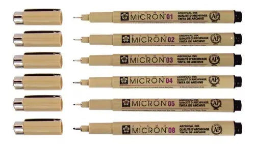 Kit Estilógrafo Pigma Micron Tinta Negra con Puntas Diferentes 6 Piezas - Color Make - contenido