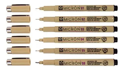 Kit Estilógrafo Pigma Micron Tinta Negra con Puntas Diferentes 6 Piezas - Color Make - contenido