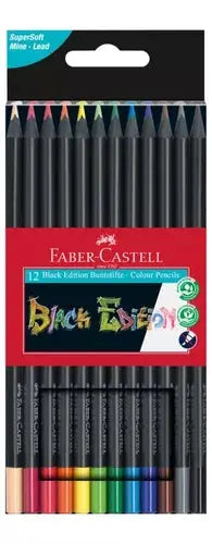 Faber-Castell Black Edition Colored Pencils Tin: 12 Count, Black Wood and Super Soft Core Lead Colored Pencils, Colored Pencils for Adult Coloring Books, Professional Colored Pencils for Beginners - Faber Castell - empaque