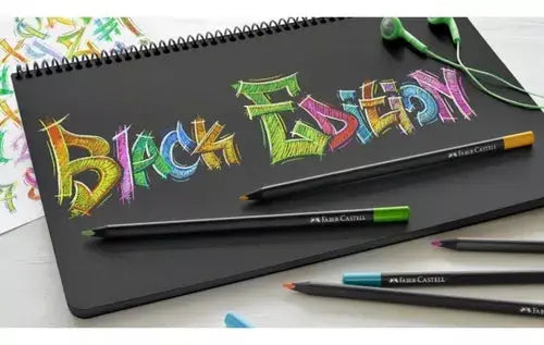 Faber-Castell Black Edition Colored Pencils Tin: 12 Count, Black Wood and Super Soft Core Lead Colored Pencils, Colored Pencils for Adult Coloring Books, Professional Colored Pencils for Beginners - Faber Castell - vista lateral