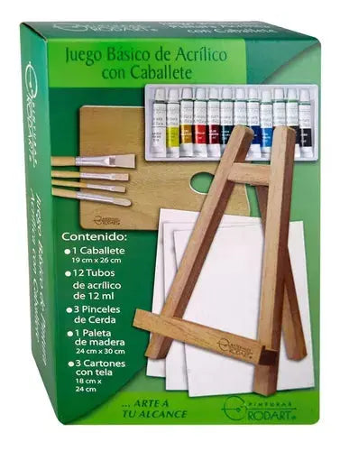 Juego Básico De Pintura Acrílica Rodart Caballete 12 Colores - RODART
