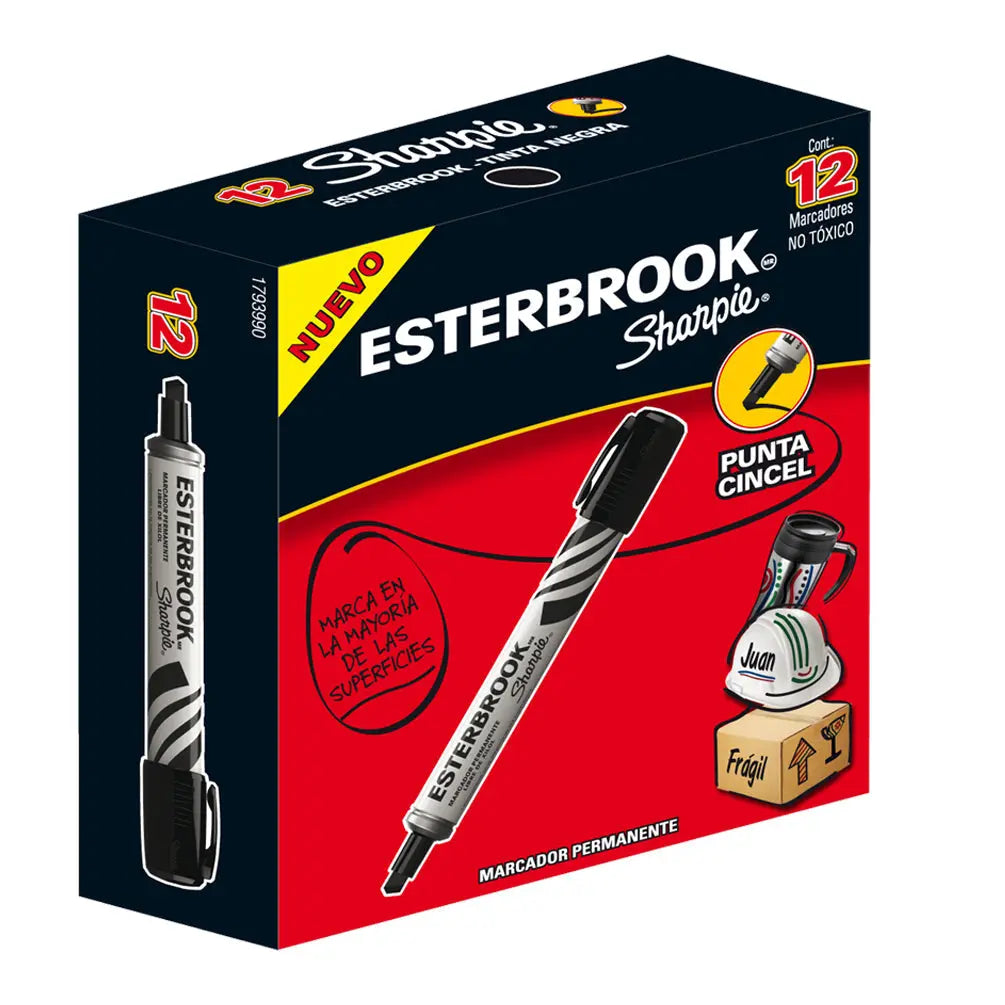 Marcador permanente Esterbrook con 12 piezas Negro - Pausado - vista lateral