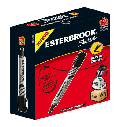Marcador permanente Esterbrook con 12 piezas Negro - Pausado - vista lateral