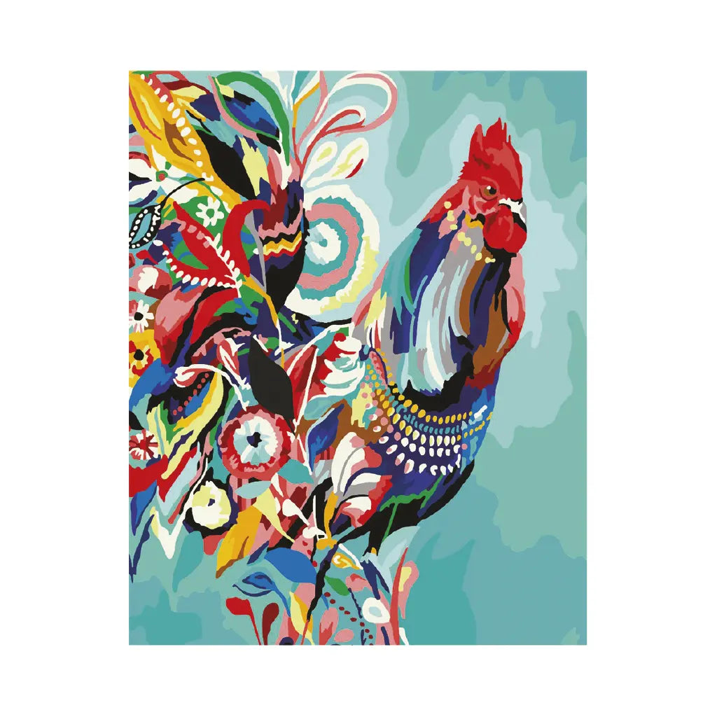 PINTA POR NUMERO 40X50 GALLO LOCO - Gallo - vista trasera