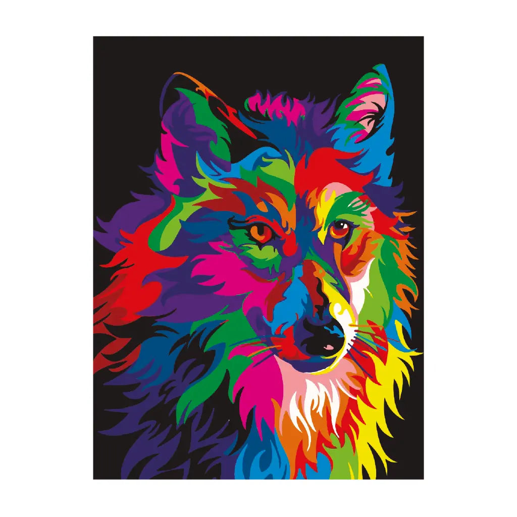 PINTA POR NÚMERO 30X40 LOBO MULTICOLOR - Diako - vista trasera