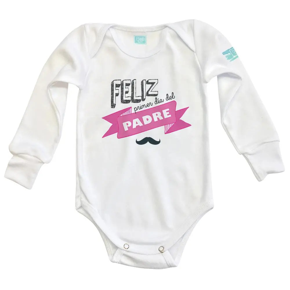 Body Bebé Feliz Primer Día del Padre Diseño Rosa Manga Larga / Blanco. / 12m - PLASH