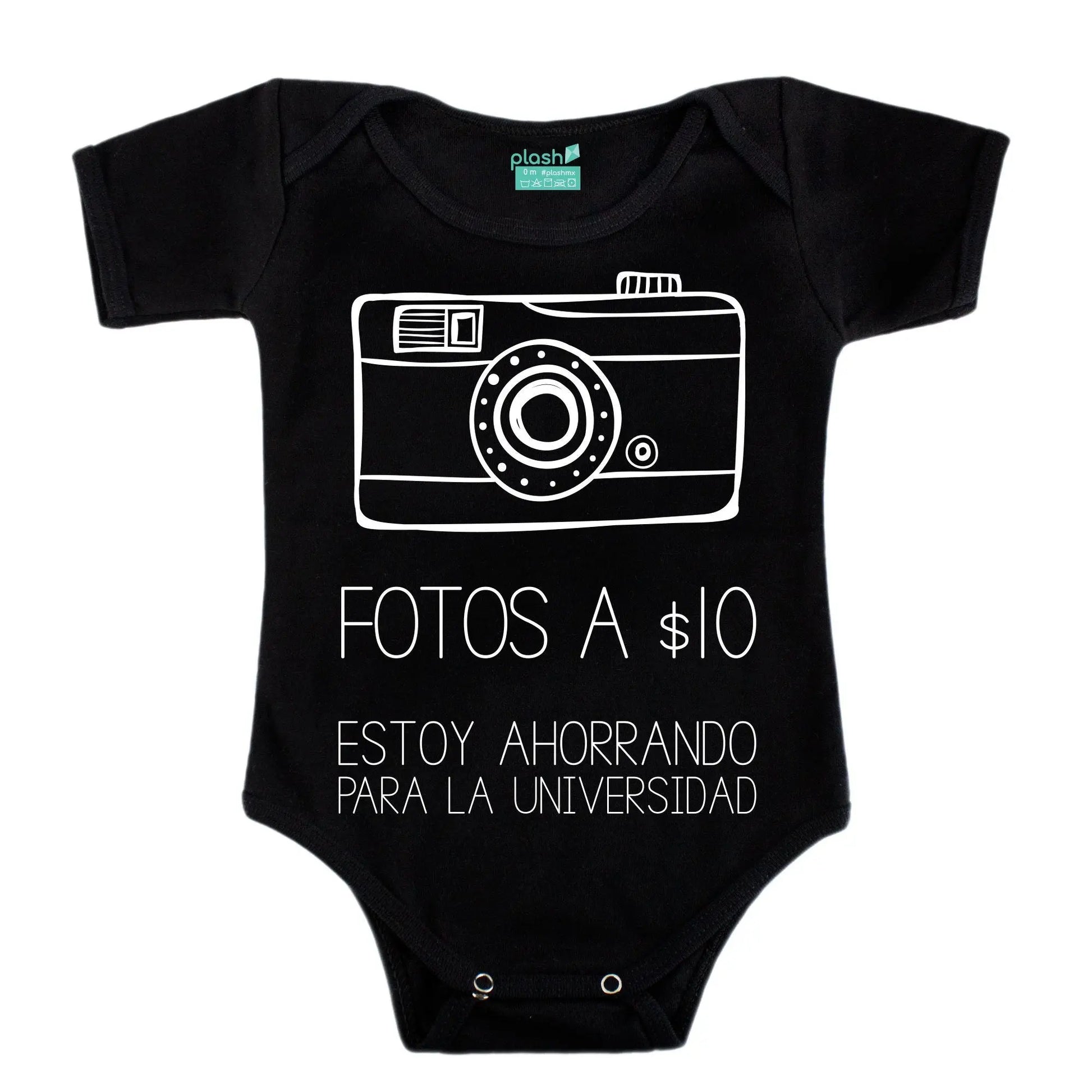 Body Bebé Fotos $10 Manga Corta / Negro / 24m - PLASH - vista lateral