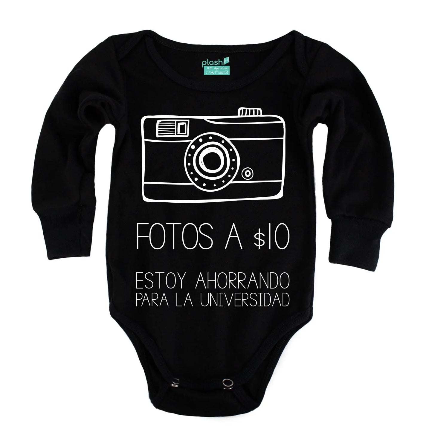 Body Bebé Fotos $10 Manga Larga / Negro / 24m - Coveme - vista lateral