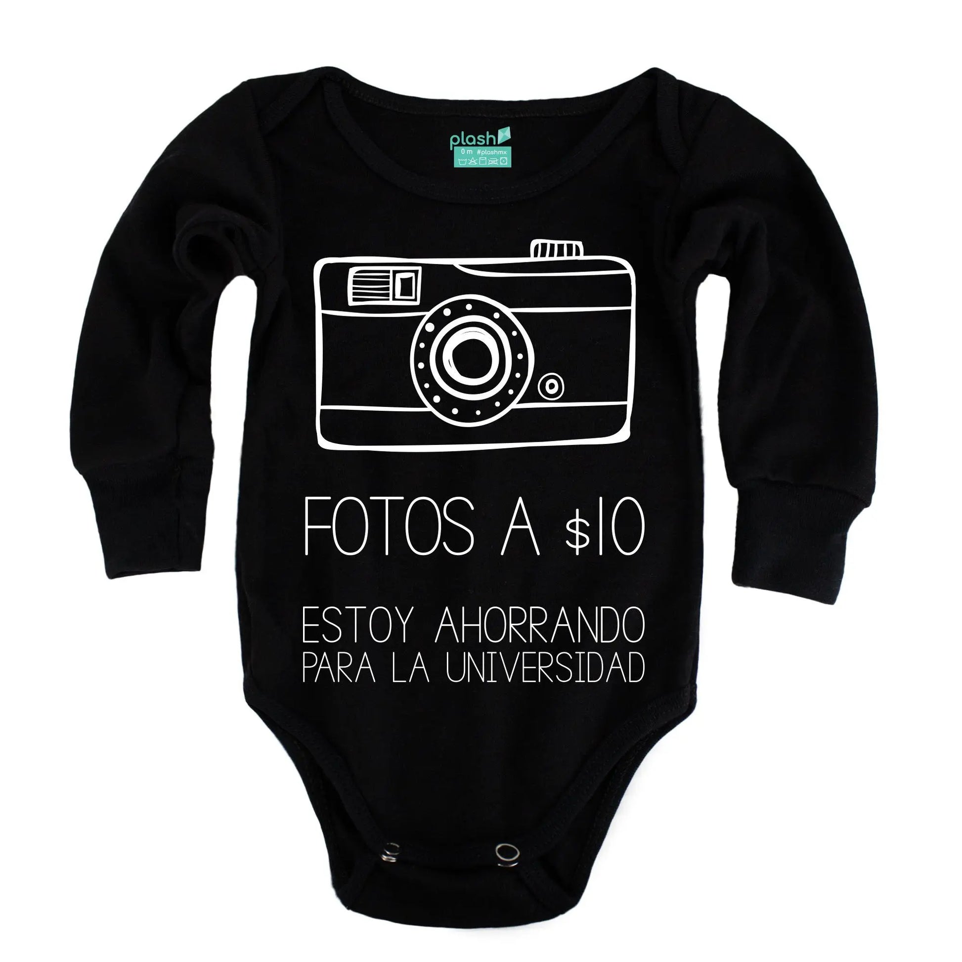 Body Bebé Fotos $10 Manga Larga / Negro / 24m - Coveme - vista lateral
