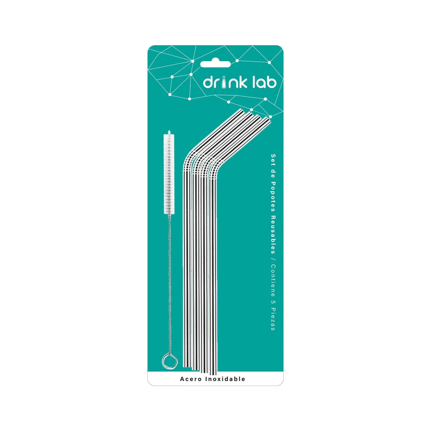 Set de 4 Popotes Reusables de Acero Inoxidable Curvos Ergonómico DRINKLAB - DrinkLab